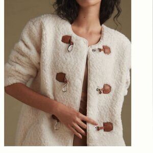 Anthropologie Cream Teddy Jacket with Brown Accents